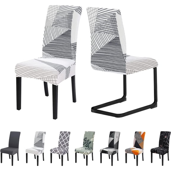 Chair Covers for Dining Room Set of 6 Stretch Dining Chair Covers Spandex Kitchen Chair Slipcovers Removable Washable Parson Chair Slipcovers(6Pcs,White Lines)