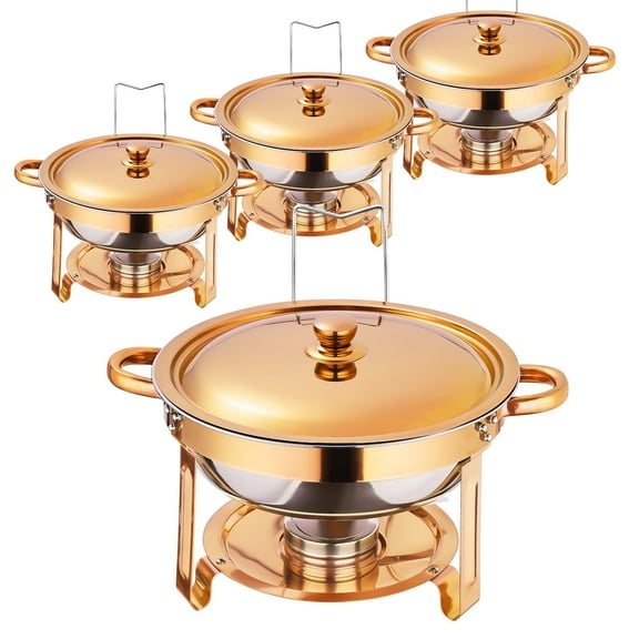Chafing Dishes for Buffet, 4 Pack 5QT Round Stainless Steel Chafing Dish Set for Home Parties, Christmas Gatherings, Catering Events Complete Buffet Warmer Set (Rose Gold 4)