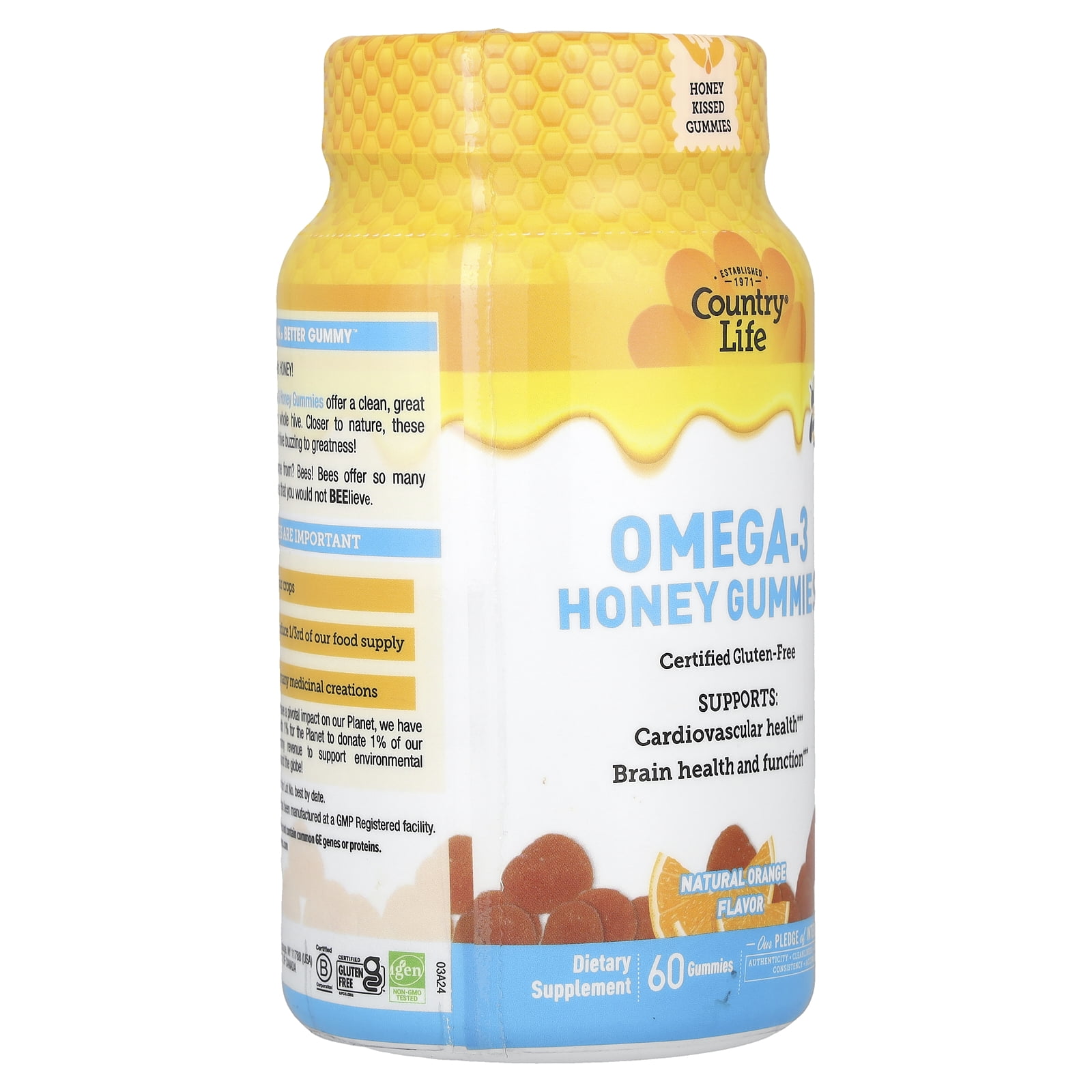 Country Life Omega-3 Honey Gummies, Natural Orange, 60 Gummies