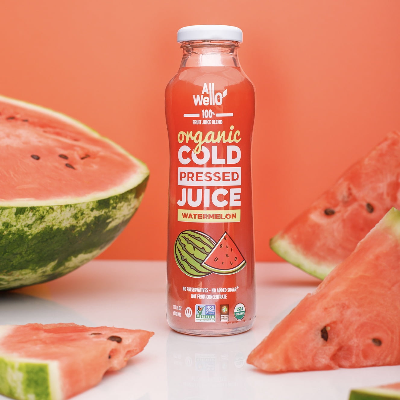 AllWellO Watermelon Organic Cold‑Pressed Juice, 11.1 fl oz, 12 Pack