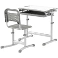 thumbnail image 1 of Qaba Ensemble Table et Chaise d'Étude à Hauteur Réglable, Bureau Gris en MDF et Acier avec Dessus Inclinable à 45°, Tiroir, Fentes pour Stylos et Crochet, Espace de Travail Ergonomique pour Chambre Ou Bureau à Domicile, 1 of 7