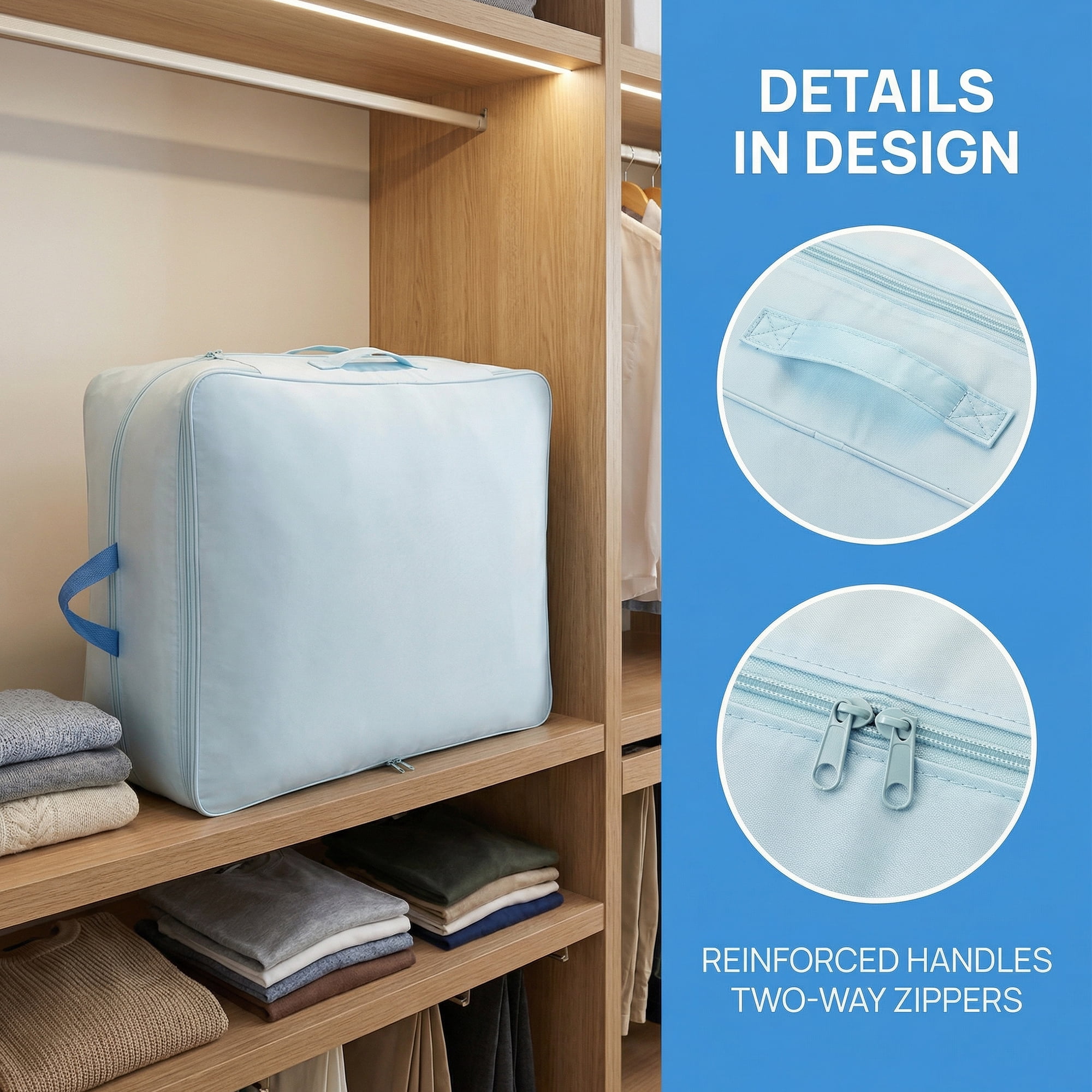 Unique Bargains Clothes Storage Bags for Organizing Bedroom Light Blue 23.6"x19.7"x15.7"