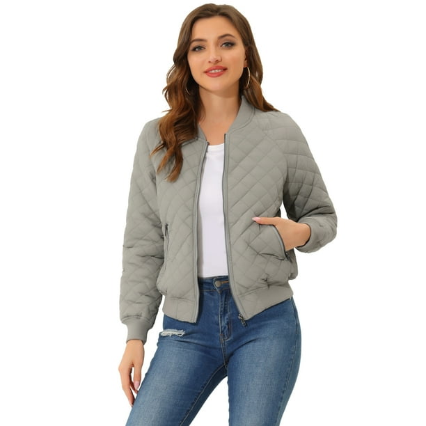 Allegra K Women's Stand Collar Zip Up Raglan Sleeves Bomber