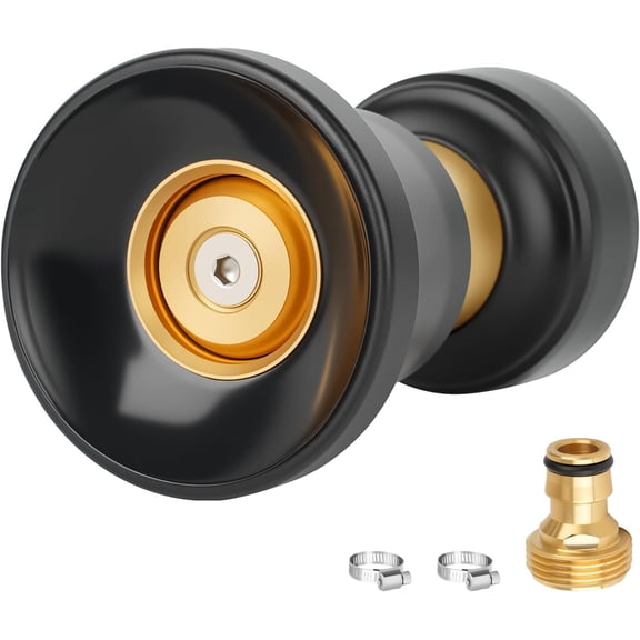 Heavy Duty Brass Adjustable High Pressure Fire Hose Nozzle Garden Hose Nozzle Ideal for Car Wash Garden Watering Floor Cleaning with Connector(A set of nozzles )