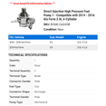 thumbnail image 2 of Direct Injection High Pressure Fuel Pump 1 - Compatible with 2014 - 2016 Kia Forte 2.0L 4-Cylinder - Autopart Premium, 2 of 2
