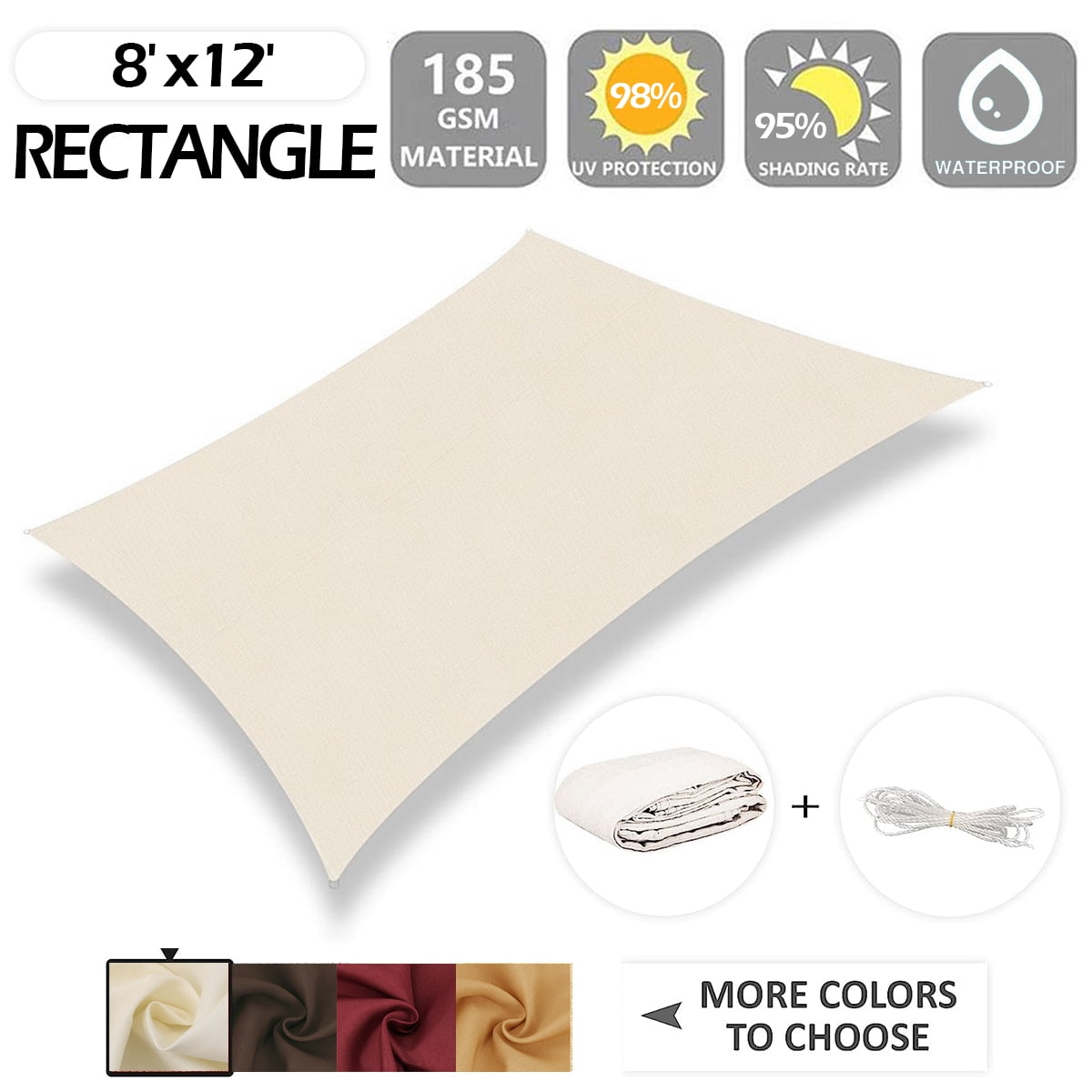 IC ICLOVER 8' x 12' Waterproof Sun Shade Sail Rectangle Canopy Awning Shelter Polyester Fabric Cloth for Patio Yard Deck Pergola Outdoor Sun Sail Shade 98% UV Block Sunshade - Beige