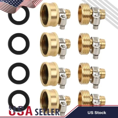 PURELY- 4 Pack 1/2"Garden Brass Hose Mender End Repair Kit Hose Connector Male Female Us