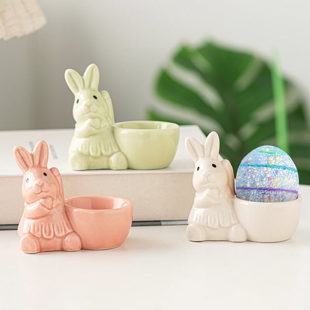 Xihbxyly Huevera de Pascua con Forma de Conejito, Decoración de Cerámica, Portahuevos Multifuncional, Ideal para La Mesa, Ambiente Festivo, Regalo Ideal de Pascua, Tamaño 8,2 X 7,3 Cm