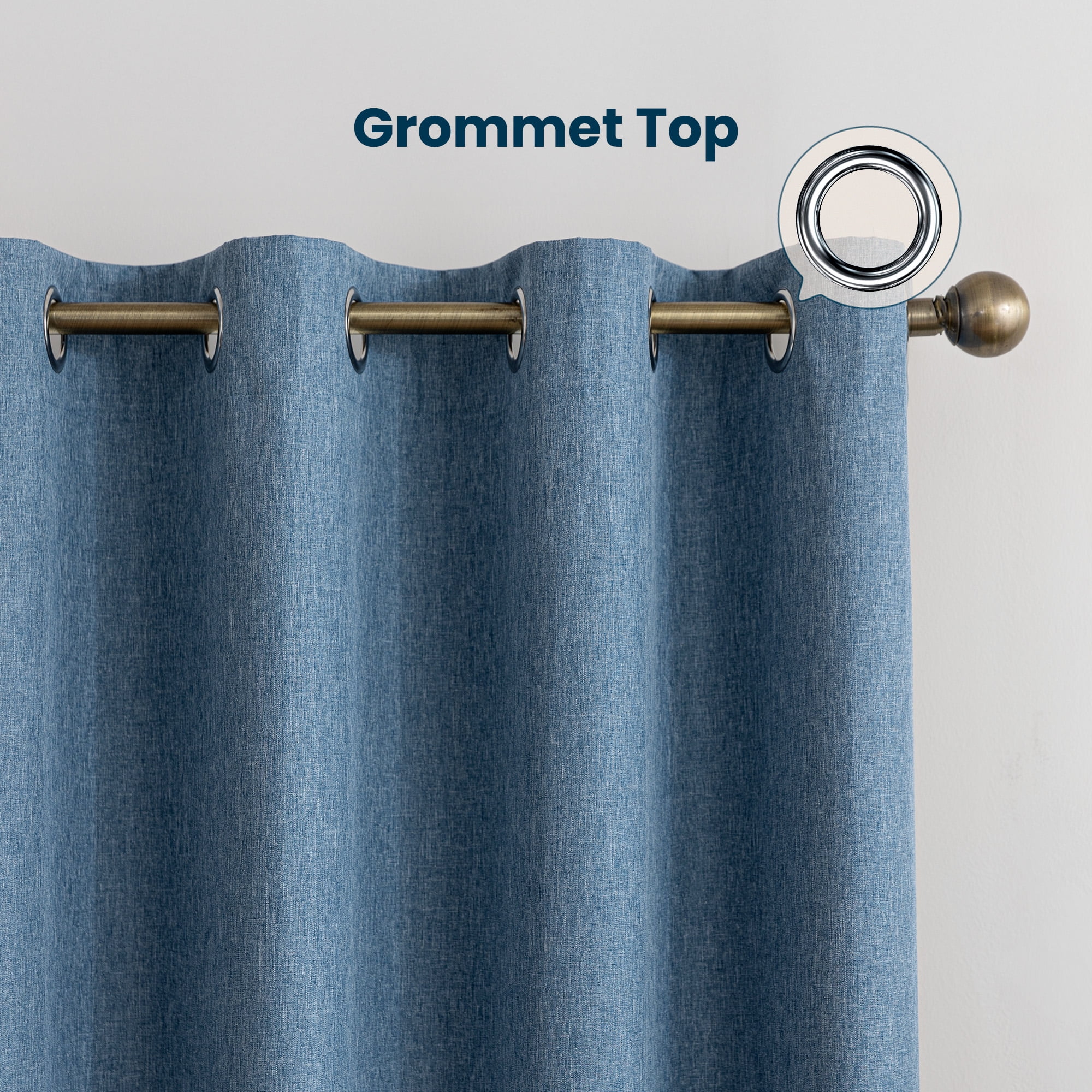 Sleep Zone Linen Look 100% Blackout Curtains for Bedroom Windows Living Room Darkening Thermal Insulated Drapes 2 Panels, 42" x 63" Blue