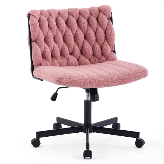 Yeshouse Adjustable Vanity Chair, Armless Swivel Office Chair with Wheels, White Fabric