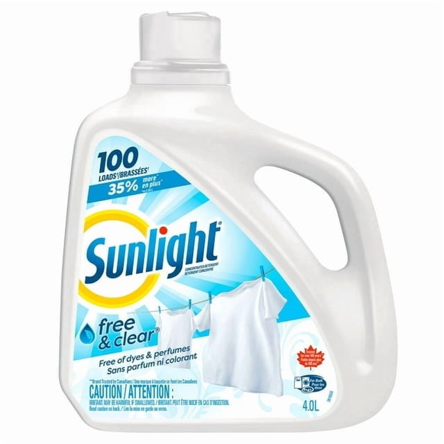 Sunlight Free and Clear Hypoallergenic Concentrated Liquid Laundry Detergent, 4.0L, 100 Wash Loads