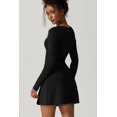 thumbnail image 2 of Womens Square Neck Bodice Dress Long Sleeve Side Slit Flare Mini Dresses, 2 of 6
