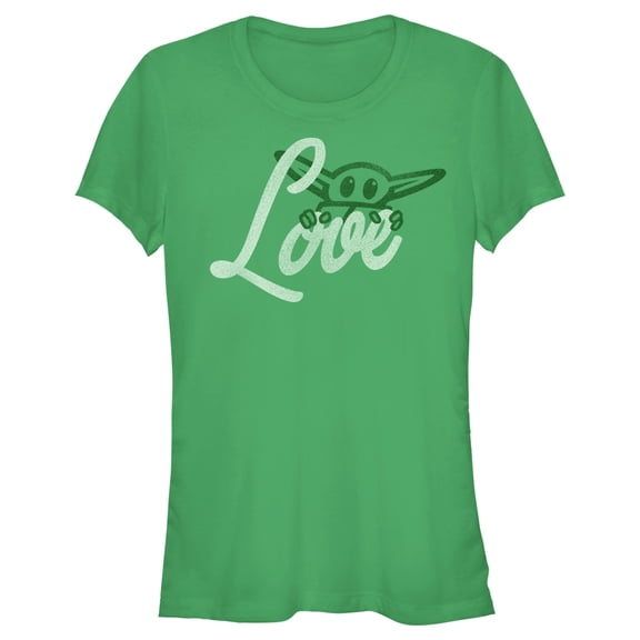 Junior's Star Wars: The Mandalorian Grogu Gazing Love Graphic Tee Kelly Green Small