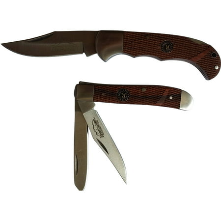 Remington Trapper & Mid Size Folder Twin Knife Combo Pack, Checkered Rosewood Handle with Wild Turkey Collector (Best Turkey Loads For Remington 870)