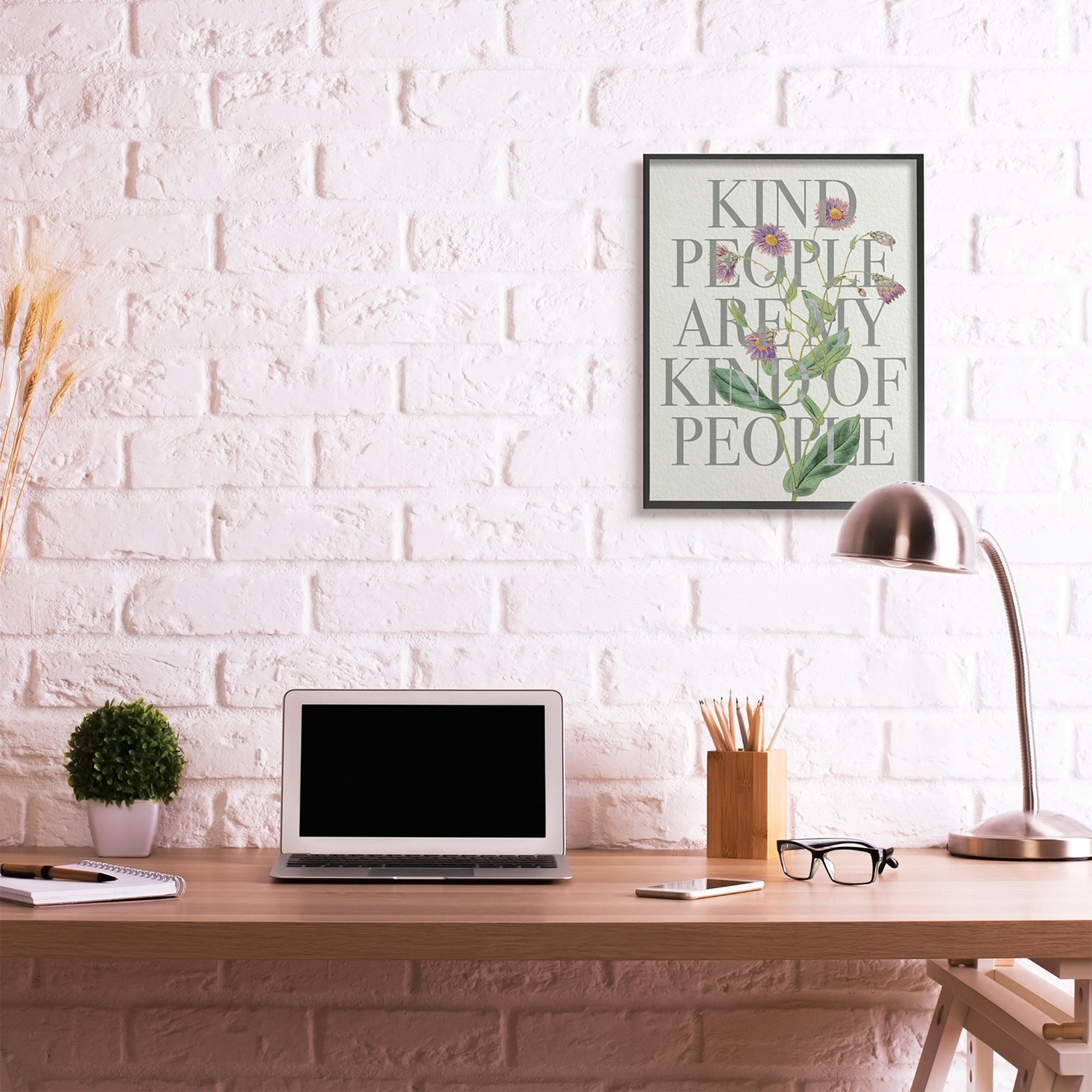 Stupell Industries Kind People Are My People Phrase Purple Wild Flowers Graphic Art Black Framed Art Print Wall Art, 24x30, by Daphne Polselli