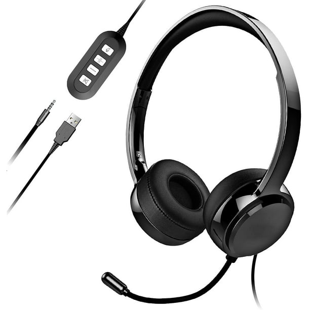 herwinnen eten Cyclopen Mpow 071 USB 3.5 mm Headset, Noise Reduction Sound Card Headphones, In-Line  Control, Protein Memory Earmuffs for Skype Calls with Mac and PC (Black) -  Walmart.com