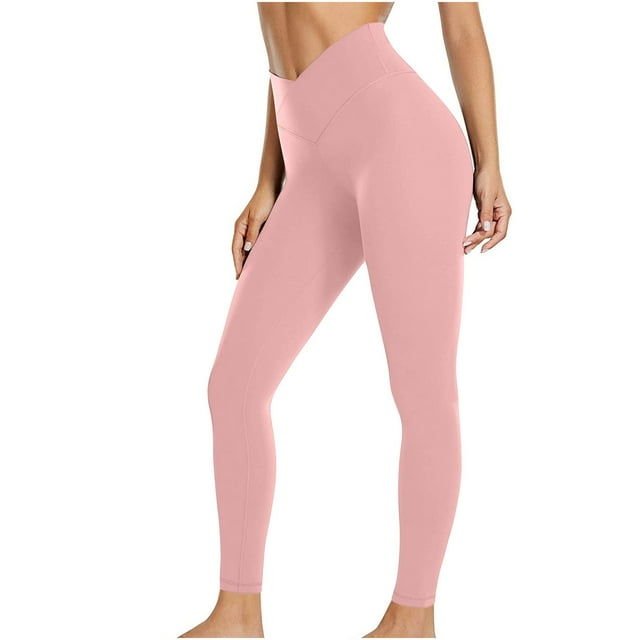 Besolor Womens Crossover Yoga Leggings Seamless High Waisted Compression Running Workout Gym Pants Tights