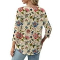 thumbnail image 5 of Xdegoge Blouses for Women Crewneck Three Quarter Sleeve Casual Dressy Workwear Flowy Fit Floral Print Pleated Front Soft Lightweight Spring Summer Tops, 5 of 7