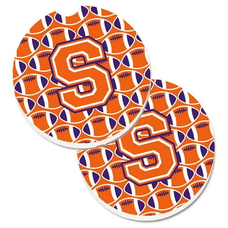 

Letter S Football Orange with White & Regalia Set of 2 Cup Holder Car Coaster