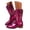 Red, variant on Mostsola Vintage Cowboy Boots for Women Low Heel Pointy Toe Trendy Embroidery Western Mid Calf Boots