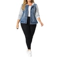 thumbnail image 2 of Women's Plus Size Layered Drawstring Hood for Women Denim Utility Jacket W Pockets Blue 1X, 2 of 7