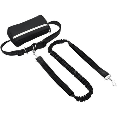 Hands Free Dog Leash with Zipper Pouch Bungee Dog Leash with Reflective Strip 33.5-51.2 in / 85-130 cm Adjustable Waist Belt Double D-Circular Band Heavy Duty for Running Walking