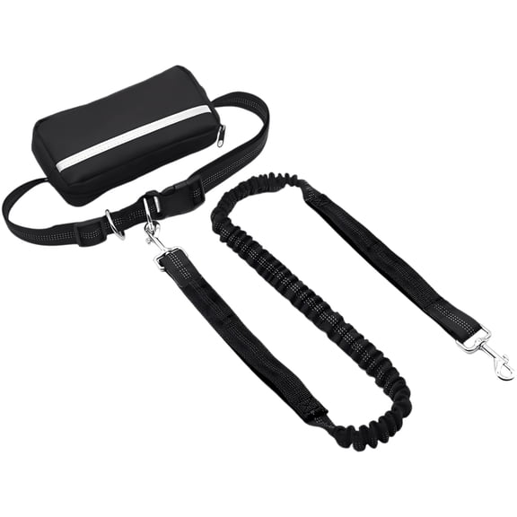 Hands Free Dog Leash with Zipper Pouch, Bungee Dog Leash with Reflective Strip, 33.5-51.2 in / 85-130 cm Adjustable Waist Belt, Double D-Circular Band, Heavy Duty, for Running, Walking