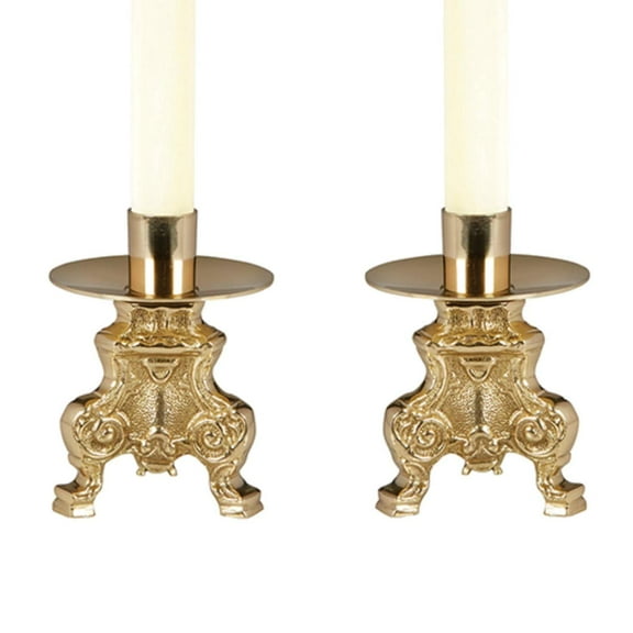 Religious Small Brass Altar Candlestick Holders, 7/8 Inch Socket, Set of 2