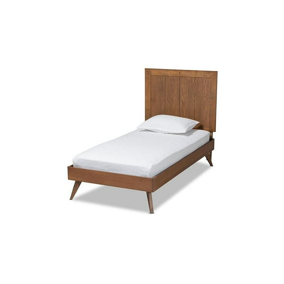 Baxton Studio Amira Mid-Century Modern Transitional Ash Walnut Finished Wood Twin Size Platform Bed