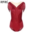thumbnail image 2 of Leotardo de Ballet y gimnasia para mujer, traje de baile, mono sin mangas con borlas de malla transparente, leotardo con flecos de diamantes de imitación brillantes, Ropa de baile, 2 of 5
