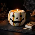 thumbnail image 5 of Halloween Ceramic Pumpkin Candle Holders, Striped Jack O Lantern Mini Planter Decor for Fall Tabletop, 5 of 7