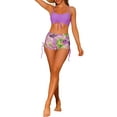 thumbnail image 2 of Conjuntos de bikini con tirantes para mujer, 2 piezas, estampado tropical, pantalones cortos de cintura alta, trajes de baño grandes en púrpura, 2 of 5