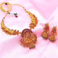 thumbnail image 5 of Gehena By Estele Dull Gold Plated Nakshi Antique Necklace Set With Mystical Peacocks Carved With Enchanting Colored Stones & Pearls For Women Suitable For All Occasions Special Gift, 5 of 5