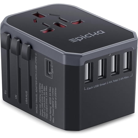 EPICKA Universal Travel Adapter with 8A Fuse, International Power Adapter for USA, EU, UK & AUS, European Travel Plug Adapter (TA-105, Grey)