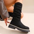 thumbnail image 5 of Pandaie Knee High Boots for Women Wide Calf Suede Slouchy Tall Boots Chunky Low Heel Round Toe Chelsea Fall Winter Casual Shoes Black 6, 5 of 7