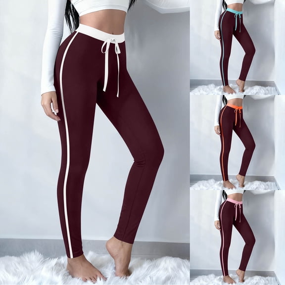 THDHVS Sweatpants Women,Joggers for Women,Solid Color Long Sleeve Joggers High Waist Drawstring Slim Fits Lounge Wine