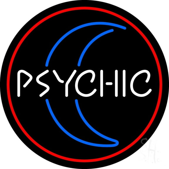 Red Psychic White Logo LED Neon Sign 18 X 18 - inches Black Square Cut Acrylic Backing, with Dimmer - Bright and Premium built indoor LED Neon Sign for Storefront.