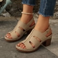 thumbnail image 6 of KEGIRLOM Women's Fashionable Casual Comfortable Plus Size Solid Color Round Toe Open Toe Heel High Heel One-Strap Sandals Khaki 9, 6 of 9