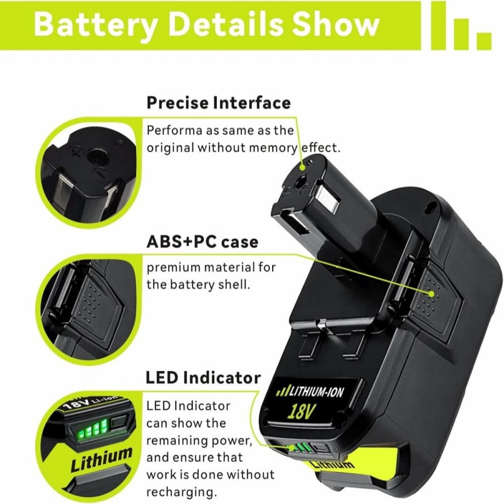5.0Ah Repacement for Ryobi 18V Battery with P117B Charger Compatible with Ryobi Battery 18V P102 P103 P104 P105 P107 P108 P109 Battery & Charger Kit With USB Port