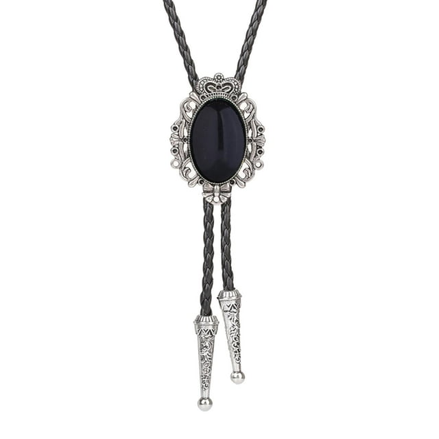 Crown Bolo Tie, Oval Disfraz Regalo Western Cowboy Aleación Ajustable Vintage Cuero Rodeo para Fiesta Navidad Hombres y Mujeres Negro Salvador Corbata de bolo