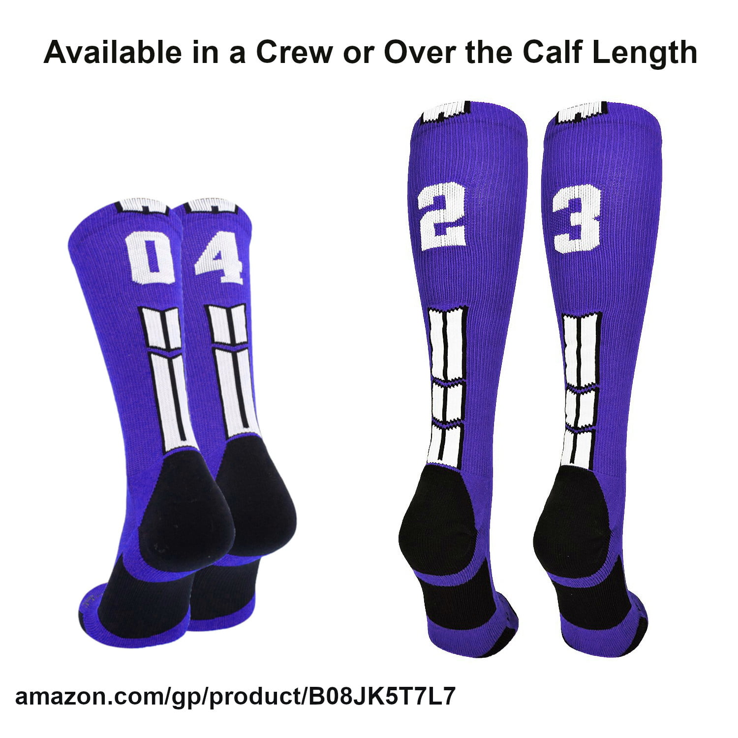 MadSportsStuff Player Id Number Socks Over The Calf Purple White #12, Medium 