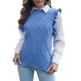 thumbnail image 2 of VSSSJ Women Cute Ruffle Sleeve Crew Neck Cable Knit Tunic Sweater Vest Casual Solid Color Pullover Sleeveless Sweater Tank Tops Blue L, 2 of 8