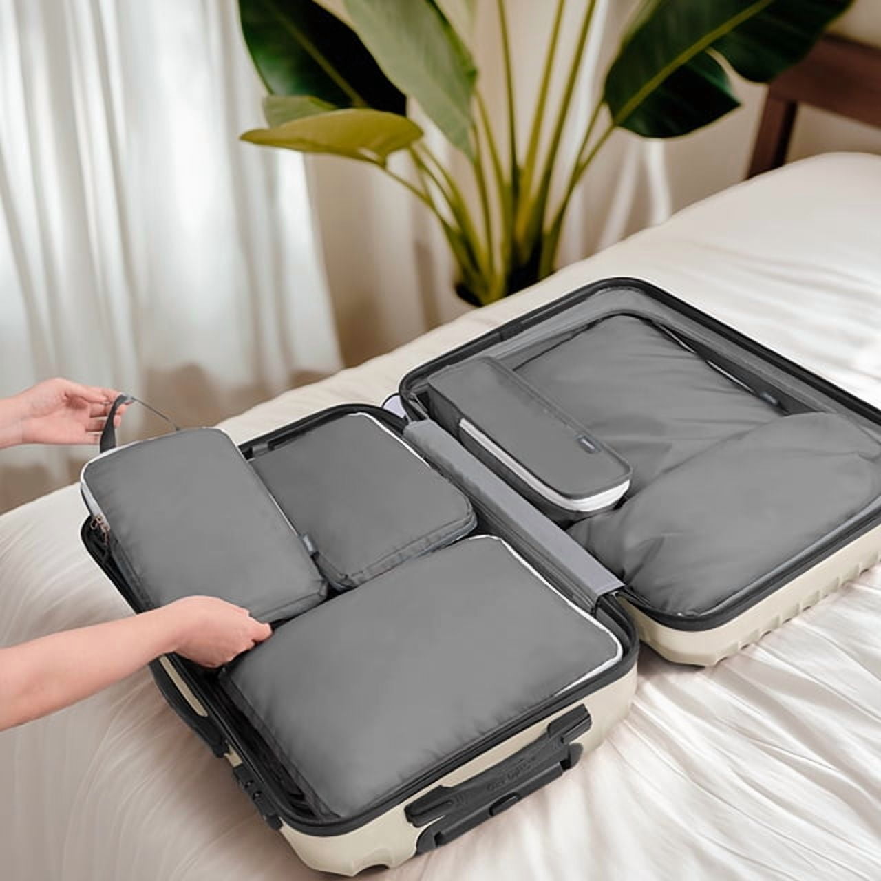 TIMEYARD 7 Set Compression Packing Cubes for Travel, Suitcase Organizer Bags Set for Luggage, Organizer Bags for Travel Accessories, Lightweight Travel Essentials, Gray