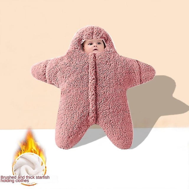 ropa de invierno pinkbaby de 90cm pijama de estrella paya mono de bebé rosa, saco de dormir tipo estrella con capucha y cierre frontal, felpa visible en fibra de poliéster; foto de producto sobre fondo neutro; también suele usarse como manta cómoda para siestas.