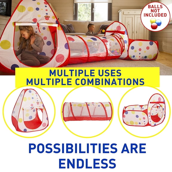 Indoor Outdoor Play Tent,Portable Kids Indoor Outdoor Play Tent Crawl Tunnel Set 3 in 1 Ball Pit Tent US