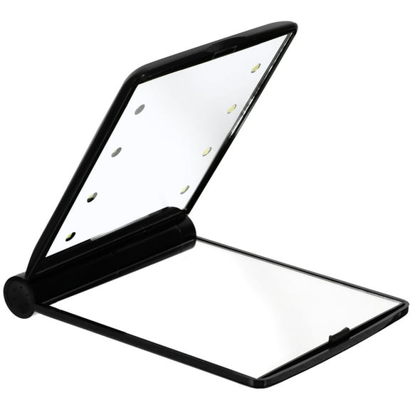 Raindrops  LED Vanity Mirror Small on Stand Portable Triple Mirrors Travel Black