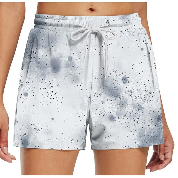 Pantalones Cortos Largos para las Mujeres, Pantalones Cortos Casuales Impresos de Cintura Alta No Estirable Hechos de Poliéster Transparente Airy para Todo el Uso de Temporada, Pantalones Cortos Casua