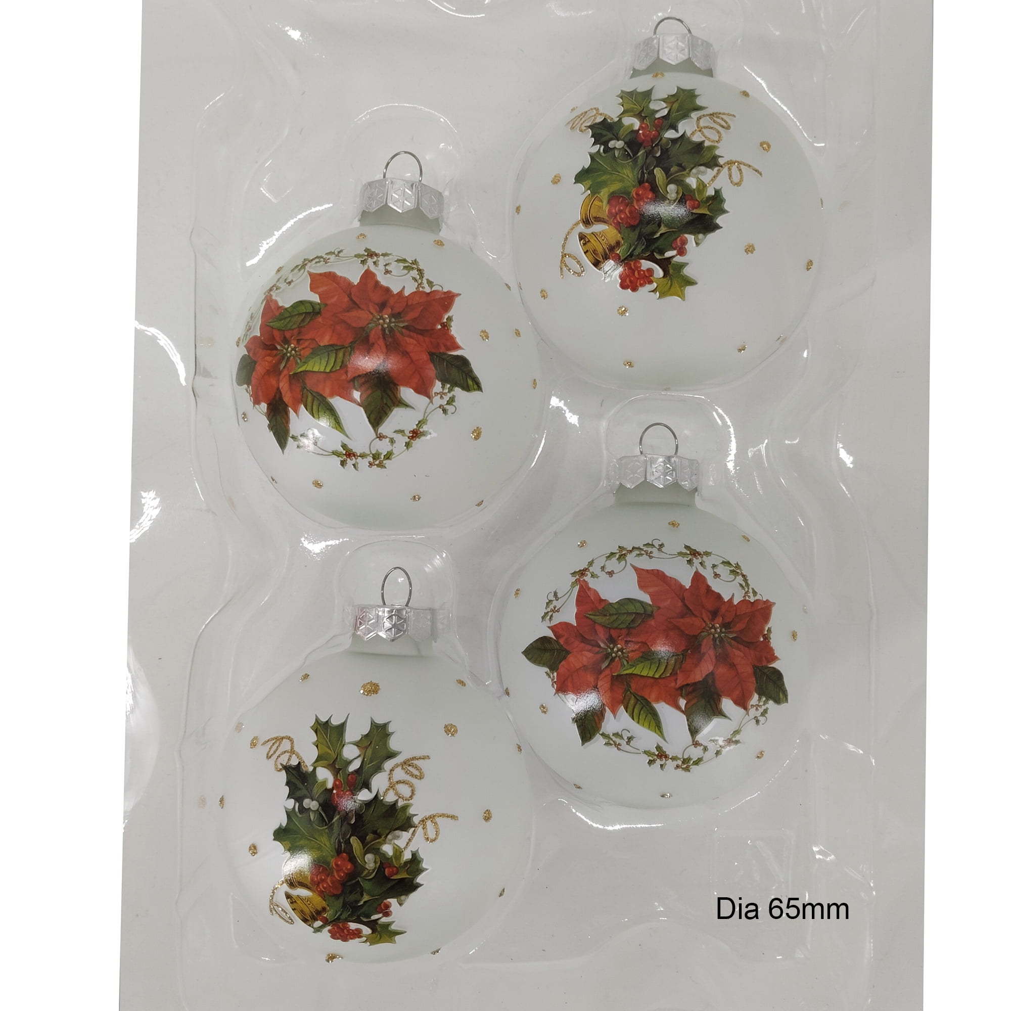 Décoration en verre Holiday Time, poinsettia, diamètre 65 mm, 4 carats Décoration en verre Holiday Time DIA 65 mm 4CT POINSETTIA