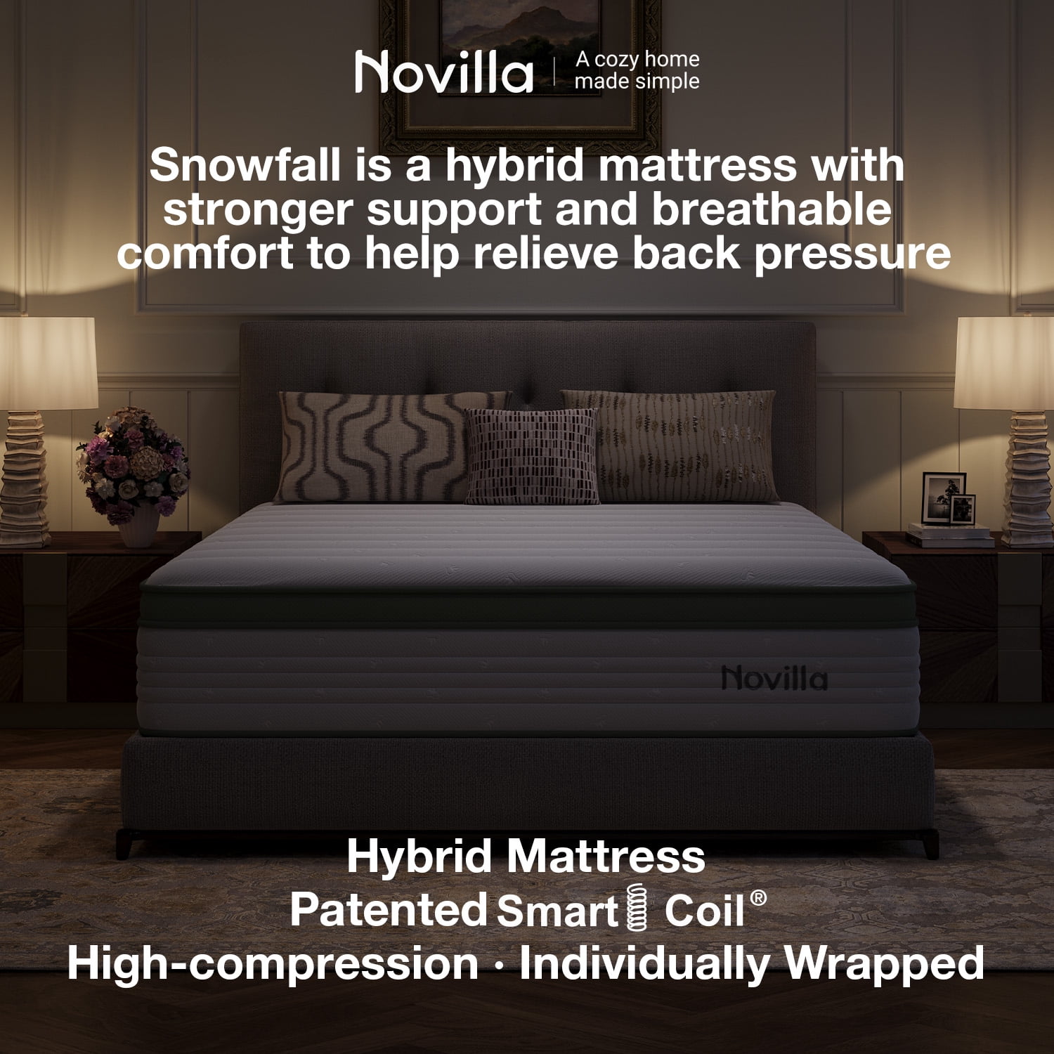 Novilla Snowfall 14 inch Full Size Mattress in a Box, Hybrid