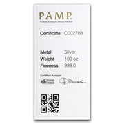 100 oz Silver Bar - PAMP Suisse (Serialized)